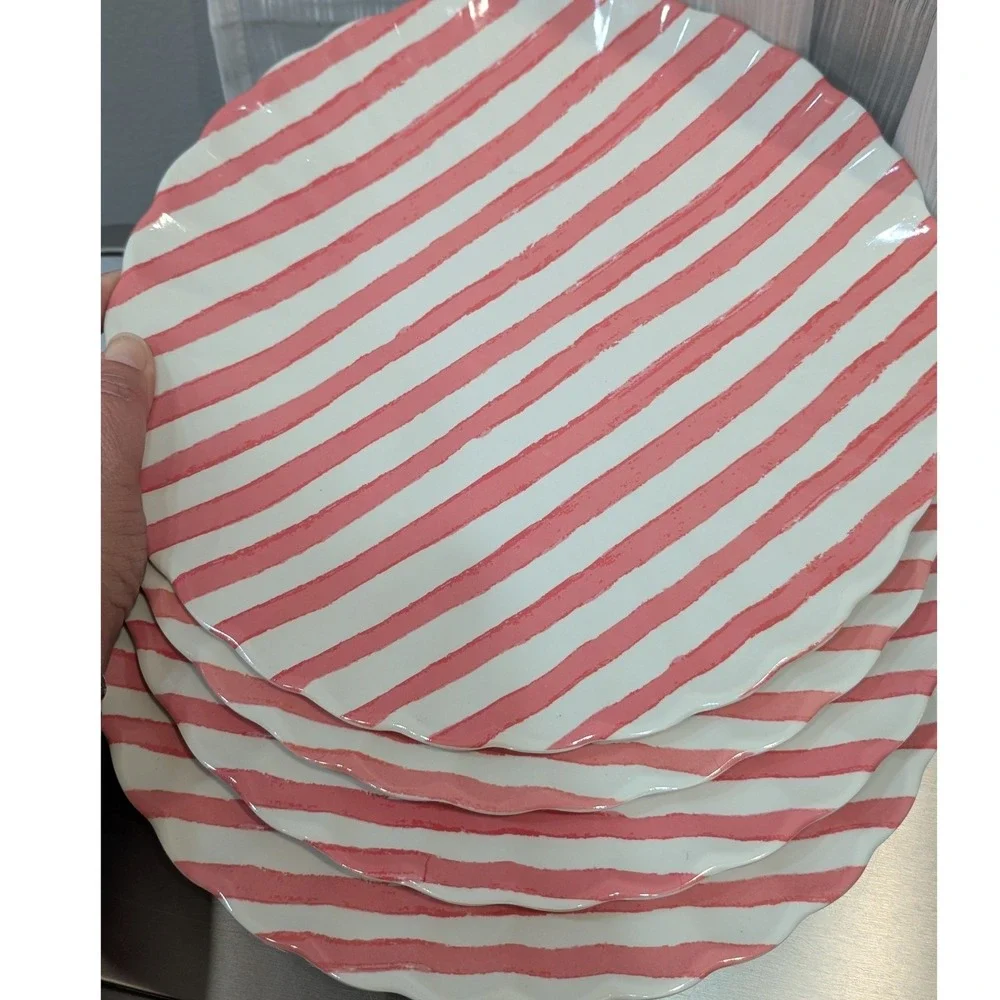 Rachel Ashwell The Farmhouse Watercolor Cabana Stripe Melamine Plates Set of 4